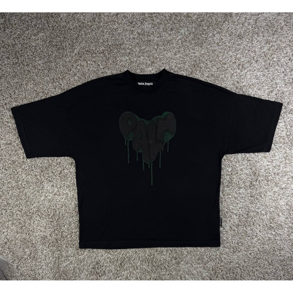 Palm Angels Spray Heart Loose T-Shirt Black Men's Size Medium